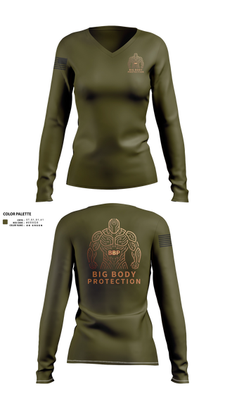 Womens Long Sleeve Vneck Shirt, Big Body Protection, National Guard, Teamtime, Team time, sublimation, custom sports apparel, team uniforms, spirit wear, spiritwear, sports uniforms, custom shirts, team store, custom team store, fundraiser sports, apparel fundraiser