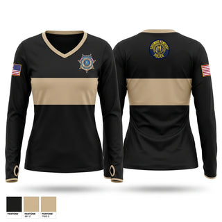 Womens Long Sleeve Vneck Shirt, EDGEWOOD POLICE, Police, Teamtime, Team time, sublimation, custom sports apparel, team uniforms, spirit wear, spiritwear, sports uniforms, custom shirts, team store, custom team store, fundraiser sports, apparel fundraiser