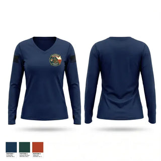 Womens Long Sleeve Vneck Shirt, Bulverde Spring Branch Fire EMS, Fire Department, Teamtime, Team time, sublimation, custom sports apparel, team uniforms, spirit wear, spiritwear, sports uniforms, custom shirts, team store, custom team store, fundraiser sports, apparel fundraiser