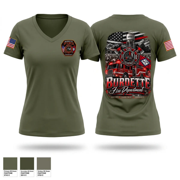 Womens Short Sleeve Vneck Shirt, Burdette Fire Department, Fire Department, Teamtime, Team time, sublimation, custom sports apparel, team uniforms, spirit wear, spiritwear, sports uniforms, custom shirts, team store, custom team store, fundraiser sports, apparel fundraiser