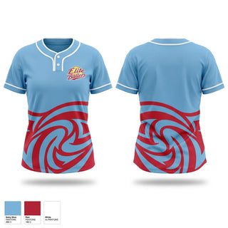 Two Button Softball Jersey, Elite Ballers, Softball, Teamtime, Team time, sublimation, custom sports apparel, team uniforms, spirit wear, spiritwear, sports uniforms, custom shirts, team store, custom team store, fundraiser sports, apparel fundraiser