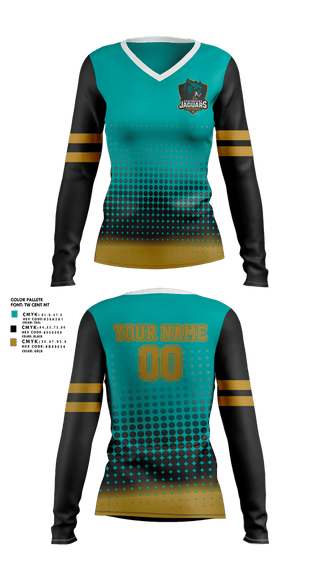 Womens Long Sleeve Vneck Shirt, southeast Jaguars, , Teamtime, Team time, sublimation, custom sports apparel, team uniforms, spirit wear, spiritwear, sports uniforms, custom shirts, team store, custom team store, fundraiser sports, apparel fundraiser