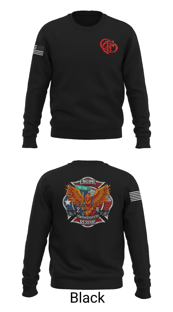 Crew Neck Sweatshirt, Cy Creek Fire 24, Fire Department, Teamtime, Team time, sublimation, custom sports apparel, team uniforms, spirit wear, spiritwear, sports uniforms, custom shirts, team store, custom team store, fundraiser sports, apparel fundraiser