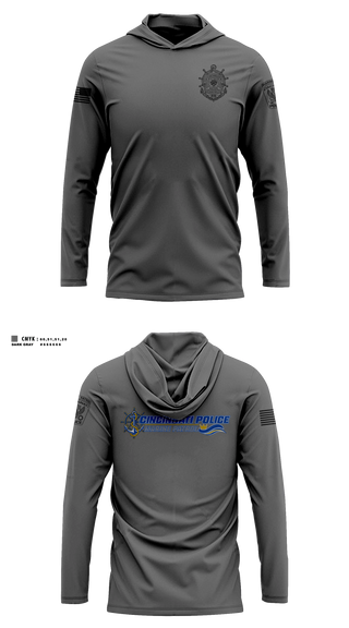 Long Sleeve hooded sunshirt, Cincinnati PD Marine Patrol, Police, Teamtime, Team time, sublimation, custom sports apparel, team uniforms, spirit wear, spiritwear, sports uniforms, custom shirts, team store, custom team store, fundraiser sports, apparel fundraiser