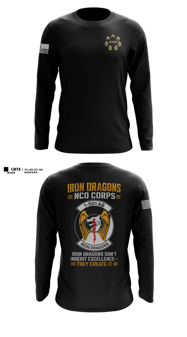 Long Sleeve Performance Shirt, 1-501st Iron Dragons NCO Corps, Army, Teamtime, Team time, sublimation, custom sports apparel, team uniforms, spirit wear, spiritwear, sports uniforms, custom shirts, team store, custom team store, fundraiser sports, apparel fundraiser