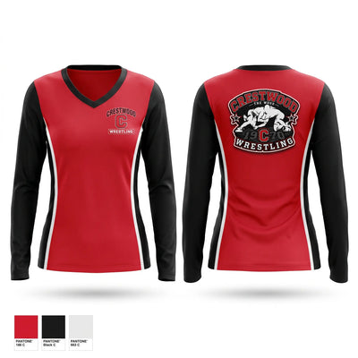 CRESTWOOD comets Women's Long Sleeve V-neck Shirt - 1