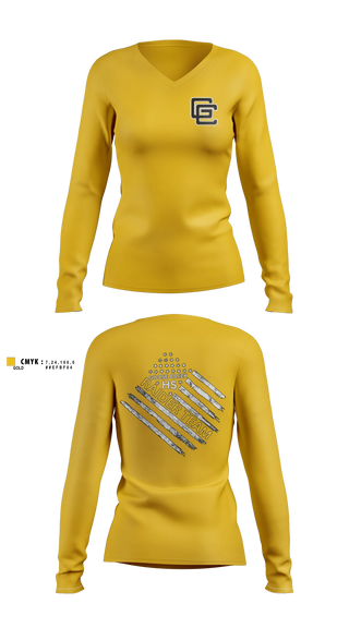 Womens Long Sleeve Vneck Shirt, Goose Creek high school JROTC, Bowling, Teamtime, Team time, sublimation, custom sports apparel, team uniforms, spirit wear, spiritwear, sports uniforms, custom shirts, team store, custom team store, fundraiser sports, apparel fundraiser