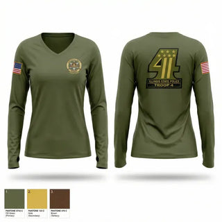 Womens Long Sleeve Vneck Shirt, Troop 4 Illinois State Police, Police, Teamtime, Team time, sublimation, custom sports apparel, team uniforms, spirit wear, spiritwear, sports uniforms, custom shirts, team store, custom team store, fundraiser sports, apparel fundraiser