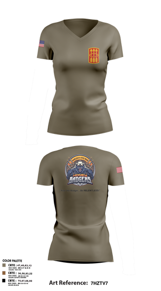 Womens Short Sleeve Vneck Shirt, Honey Badgers / 30X, Army, Teamtime, Team time, sublimation, custom sports apparel, team uniforms, spirit wear, spiritwear, sports uniforms, custom shirts, team store, custom team store, fundraiser sports, apparel fundraiser