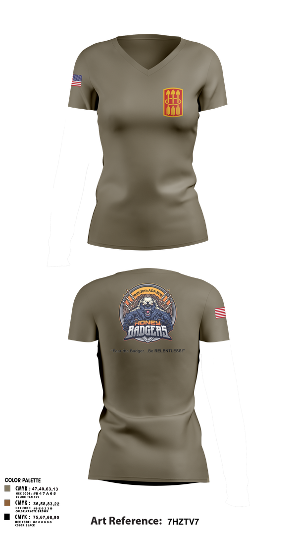 Womens Short Sleeve Vneck Shirt, Honey Badgers / 30X, Army, Teamtime, Team time, sublimation, custom sports apparel, team uniforms, spirit wear, spiritwear, sports uniforms, custom shirts, team store, custom team store, fundraiser sports, apparel fundraiser