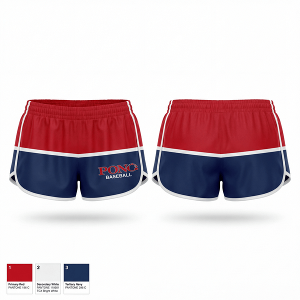 Womens Shorts, Pono Baseball, Baseball, Teamtime, Team time, sublimation, custom sports apparel, team uniforms, spirit wear, spiritwear, sports uniforms, custom shirts, team store, custom team store, fundraiser sports, apparel fundraiser
