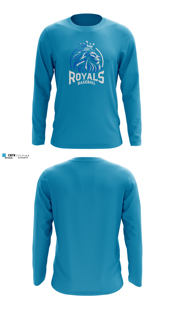 Long Sleeve Performance Shirt, Royals, Baseball, Teamtime, Team time, sublimation, custom sports apparel, team uniforms, spirit wear, spiritwear, sports uniforms, custom shirts, team store, custom team store, fundraiser sports, apparel fundraiser
