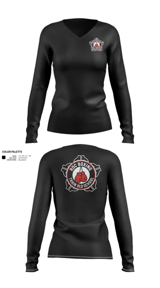 Womens Long Sleeve Vneck Shirt, ROC Boxing, Wrestling, Teamtime, Team time, sublimation, custom sports apparel, team uniforms, spirit wear, spiritwear, sports uniforms, custom shirts, team store, custom team store, fundraiser sports, apparel fundraiser