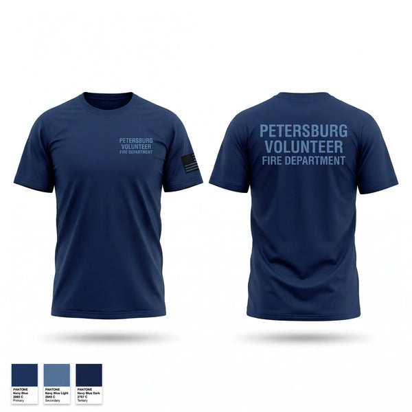 Old School Cotton Feel Shirt, Petersburg Volunteer Fire Department, Fire Department, Teamtime, Team time, sublimation, custom sports apparel, team uniforms, spirit wear, spiritwear, sports uniforms, custom shirts, team store, custom team store, fundraiser sports, apparel fundraiser