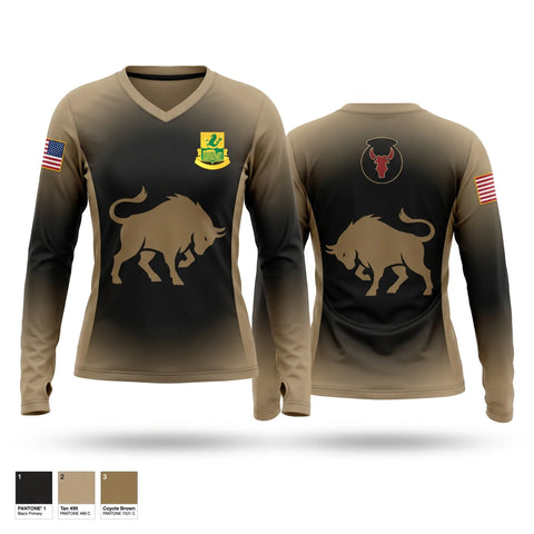Womens Long Sleeve Vneck Shirt, C-CO (Charlie company) 1-194 name: “The Bastards”, National Guard, Teamtime, Team time, sublimation, custom sports apparel, team uniforms, spirit wear, spiritwear, sports uniforms, custom shirts, team store, custom team store, fundraiser sports, apparel fundraiser