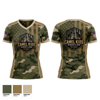 Camel kids 2026 Women's Short Sleeve V-neck Shirt - 1