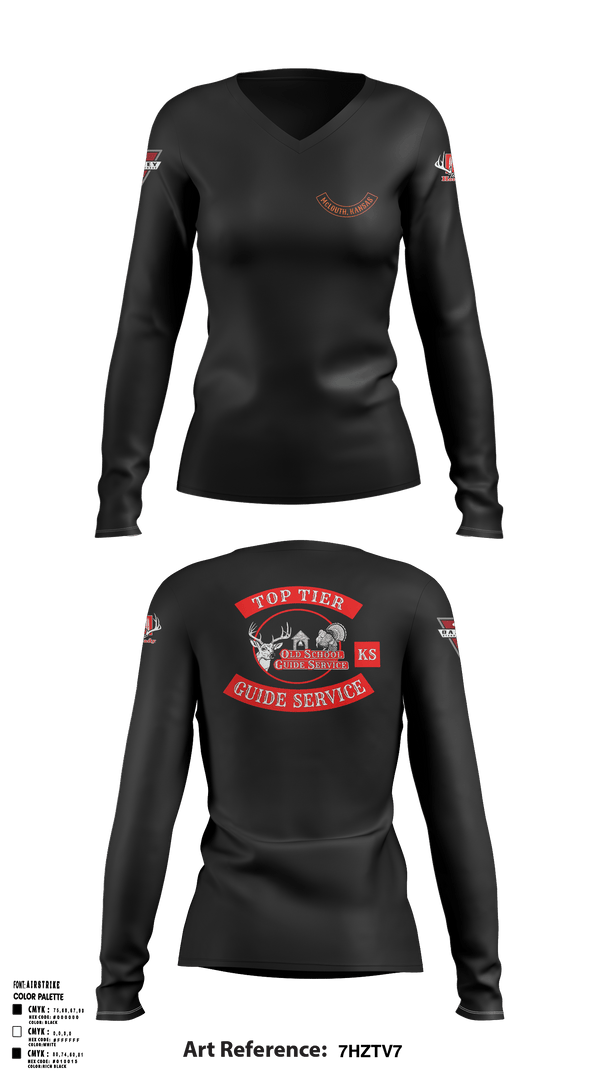 Womens Long Sleeve Vneck Shirt, Old School Guide Service, , Teamtime, Team time, sublimation, custom sports apparel, team uniforms, spirit wear, spiritwear, sports uniforms, custom shirts, team store, custom team store, fundraiser sports, apparel fundraiser