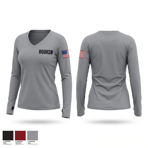Womens Long Sleeve Vneck Shirt, Hooker, Fire Department, Teamtime, Team time, sublimation, custom sports apparel, team uniforms, spirit wear, spiritwear, sports uniforms, custom shirts, team store, custom team store, fundraiser sports, apparel fundraiser