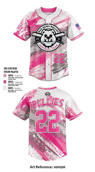 Full Button Baseball Jersey, Bad News Bullies, Softball, Teamtime, Team time, sublimation, custom sports apparel, team uniforms, spirit wear, spiritwear, sports uniforms, custom shirts, team store, custom team store, fundraiser sports, apparel fundraiser