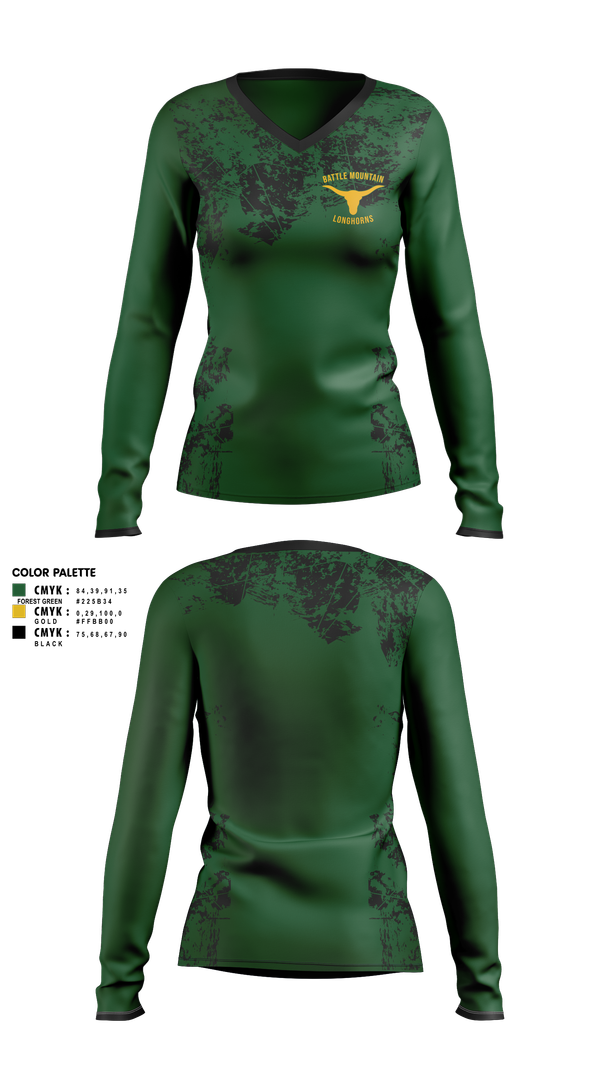 Womens Long Sleeve Vneck Shirt, Battle Mountain Longhorns, Wrestling, Teamtime, Team time, sublimation, custom sports apparel, team uniforms, spirit wear, spiritwear, sports uniforms, custom shirts, team store, custom team store, fundraiser sports, apparel fundraiser