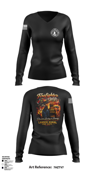 Womens Long Sleeve Vneck Shirt, Lander rural fire, Fire Department, Teamtime, Team time, sublimation, custom sports apparel, team uniforms, spirit wear, spiritwear, sports uniforms, custom shirts, team store, custom team store, fundraiser sports, apparel fundraiser