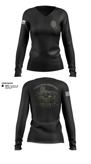 Womens Long Sleeve Vneck Shirt, Temple PD UAS, Police, Teamtime, Team time, sublimation, custom sports apparel, team uniforms, spirit wear, spiritwear, sports uniforms, custom shirts, team store, custom team store, fundraiser sports, apparel fundraiser