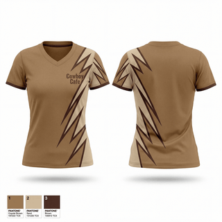Womens Short Sleeve Vneck Shirt, Cowboy Cafe, Spirit Store, Teamtime, Team time, sublimation, custom sports apparel, team uniforms, spirit wear, spiritwear, sports uniforms, custom shirts, team store, custom team store, fundraiser sports, apparel fundraiser