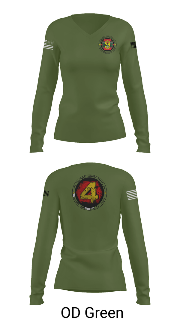 Womens Long Sleeve Vneck Shirt, 9th Engineer Support Battalion, Marines, Teamtime, Team time, sublimation, custom sports apparel, team uniforms, spirit wear, spiritwear, sports uniforms, custom shirts, team store, custom team store, fundraiser sports, apparel fundraiser