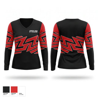 Womens Long Sleeve Vneck Shirt, STEELERS, , Teamtime, Team time, sublimation, custom sports apparel, team uniforms, spirit wear, spiritwear, sports uniforms, custom shirts, team store, custom team store, fundraiser sports, apparel fundraiser