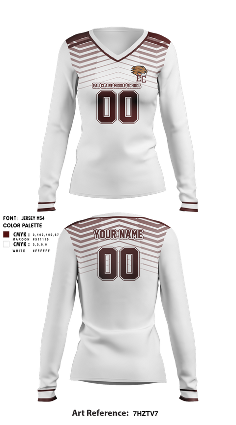 Womens Long Sleeve Vneck Shirt, Eau Claire Middle School Volleyball, Women's Volleyball, Teamtime, Team time, sublimation, custom sports apparel, team uniforms, spirit wear, spiritwear, sports uniforms, custom shirts, team store, custom team store, fundraiser sports, apparel fundraiser