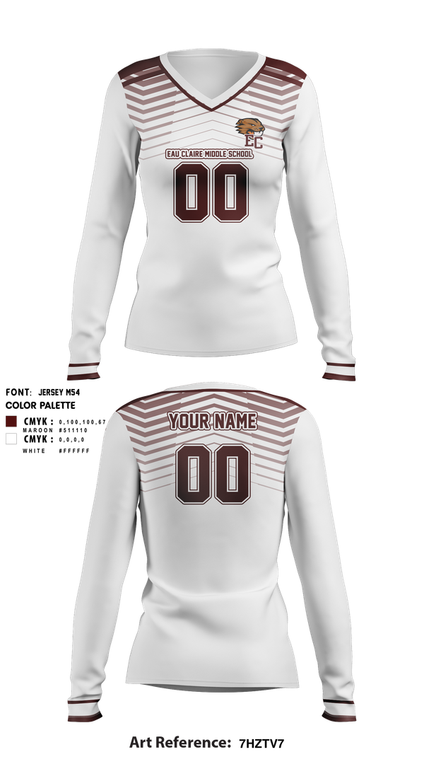 Womens Long Sleeve Vneck Shirt, Eau Claire Middle School Volleyball, Women's Volleyball, Teamtime, Team time, sublimation, custom sports apparel, team uniforms, spirit wear, spiritwear, sports uniforms, custom shirts, team store, custom team store, fundraiser sports, apparel fundraiser