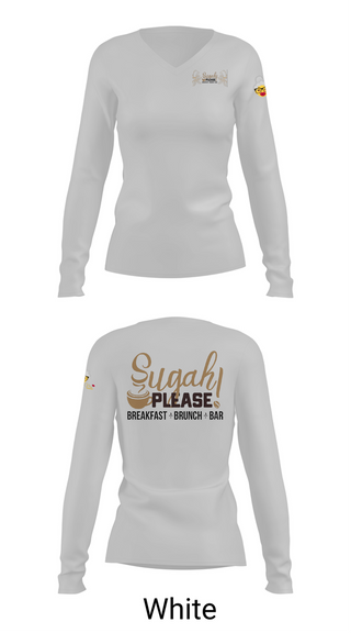 Womens Long Sleeve Vneck Shirt, Sugah Please Breakfast Brunch Bar, , Teamtime, Team time, sublimation, custom sports apparel, team uniforms, spirit wear, spiritwear, sports uniforms, custom shirts, team store, custom team store, fundraiser sports, apparel fundraiser