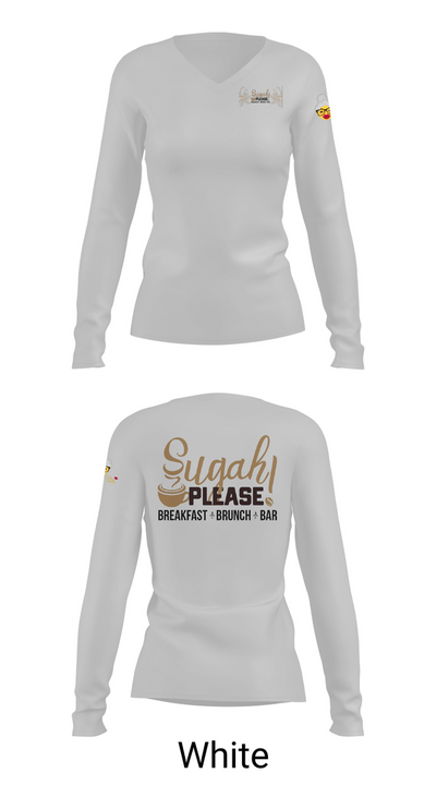 Sugah Please Breakfast Brunch Bar 84715642 Women's Long Sleeve V-neck Shirt - 16