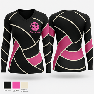 Womens Long Sleeve Vneck Shirt, Club Khaos, Women's Volleyball, Teamtime, Team time, sublimation, custom sports apparel, team uniforms, spirit wear, spiritwear, sports uniforms, custom shirts, team store, custom team store, fundraiser sports, apparel fundraiser