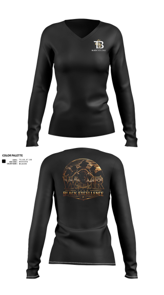 Womens Long Sleeve Vneck Shirt, Black Excellence, , Teamtime, Team time, sublimation, custom sports apparel, team uniforms, spirit wear, spiritwear, sports uniforms, custom shirts, team store, custom team store, fundraiser sports, apparel fundraiser