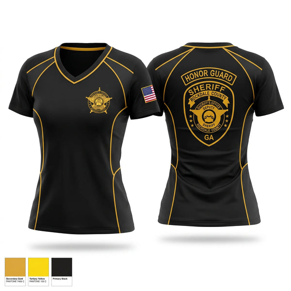 Womens Short Sleeve Vneck Shirt, Rockdale County SO Honor Guard, Police, Teamtime, Team time, sublimation, custom sports apparel, team uniforms, spirit wear, spiritwear, sports uniforms, custom shirts, team store, custom team store, fundraiser sports, apparel fundraiser