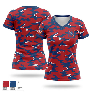 Womens Short Sleeve Vneck Shirt, 39th BDE 2-153 INF REG “GUNSLINGERS”, National Guard, Teamtime, Team time, sublimation, custom sports apparel, team uniforms, spirit wear, spiritwear, sports uniforms, custom shirts, team store, custom team store, fundraiser sports, apparel fundraiser