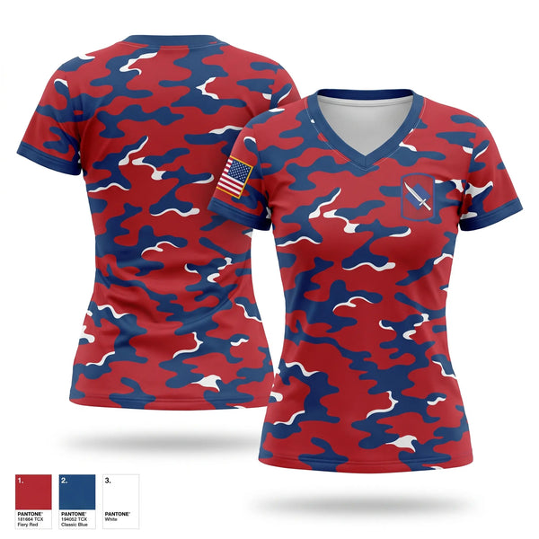 Womens Short Sleeve Vneck Shirt, 39th BDE 2-153 INF REG “GUNSLINGERS”, National Guard, Teamtime, Team time, sublimation, custom sports apparel, team uniforms, spirit wear, spiritwear, sports uniforms, custom shirts, team store, custom team store, fundraiser sports, apparel fundraiser