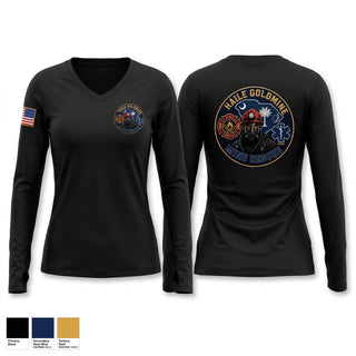 Womens Long Sleeve Vneck Shirt, Haile Gold Mine Mine Rescue, EMS/EMT, Teamtime, Team time, sublimation, custom sports apparel, team uniforms, spirit wear, spiritwear, sports uniforms, custom shirts, team store, custom team store, fundraiser sports, apparel fundraiser