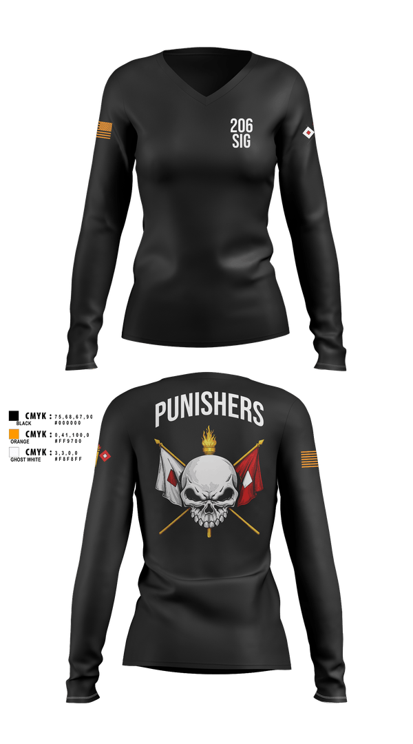 Womens Long Sleeve Vneck Shirt, 206th Signal Company, Army, Teamtime, Team time, sublimation, custom sports apparel, team uniforms, spirit wear, spiritwear, sports uniforms, custom shirts, team store, custom team store, fundraiser sports, apparel fundraiser