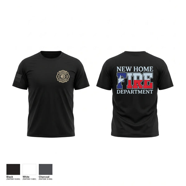 Old School Cotton Feel Shirt, New Home Volunteer Fire Department, Fire Department, Teamtime, Team time, sublimation, custom sports apparel, team uniforms, spirit wear, spiritwear, sports uniforms, custom shirts, team store, custom team store, fundraiser sports, apparel fundraiser