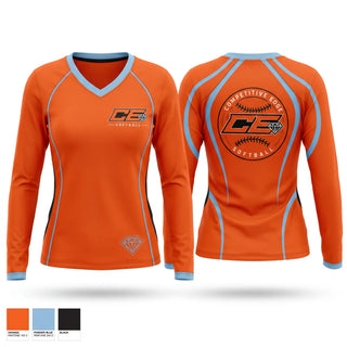 Womens Long Sleeve Vneck Shirt, Competitive edge diamonds, Softball, Teamtime, Team time, sublimation, custom sports apparel, team uniforms, spirit wear, spiritwear, sports uniforms, custom shirts, team store, custom team store, fundraiser sports, apparel fundraiser