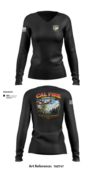 Womens Long Sleeve Vneck Shirt, CAMINO ECC, Fire Department, Teamtime, Team time, sublimation, custom sports apparel, team uniforms, spirit wear, spiritwear, sports uniforms, custom shirts, team store, custom team store, fundraiser sports, apparel fundraiser
