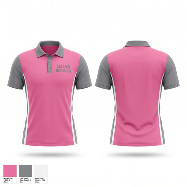 Short Sleeve Performance Polo, SSA Lady Diamonds, Women's Basketball, Teamtime, Team time, sublimation, custom sports apparel, team uniforms, spirit wear, spiritwear, sports uniforms, custom shirts, team store, custom team store, fundraiser sports, apparel fundraiser
