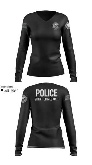Womens Long Sleeve Vneck Shirt, STREET CRIMES, , Teamtime, Team time, sublimation, custom sports apparel, team uniforms, spirit wear, spiritwear, sports uniforms, custom shirts, team store, custom team store, fundraiser sports, apparel fundraiser