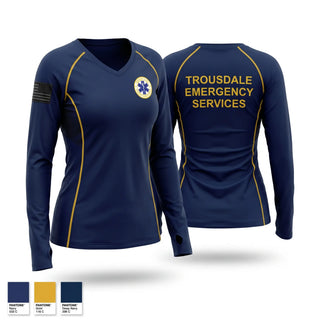 Womens Long Sleeve Vneck Shirt, Trousdale County EMS, EMS/EMT, Teamtime, Team time, sublimation, custom sports apparel, team uniforms, spirit wear, spiritwear, sports uniforms, custom shirts, team store, custom team store, fundraiser sports, apparel fundraiser
