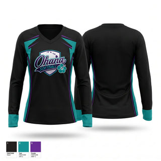 Womens Long Sleeve Vneck Shirt, Ohana, Softball, Teamtime, Team time, sublimation, custom sports apparel, team uniforms, spirit wear, spiritwear, sports uniforms, custom shirts, team store, custom team store, fundraiser sports, apparel fundraiser