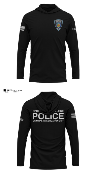 Long Sleeve Performance Shirt with hood, Springfield College Police, Police, Teamtime, Team time, sublimation, custom sports apparel, team uniforms, spirit wear, spiritwear, sports uniforms, custom shirts, team store, custom team store, fundraiser sports, apparel fundraiser