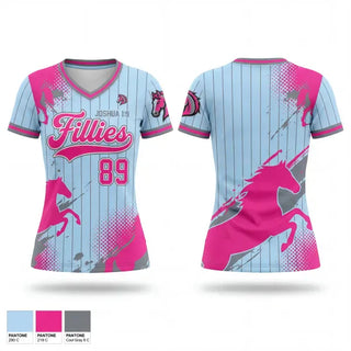 Womens Short Sleeve Vneck Shirt, Fillies, Softball, Teamtime, Team time, sublimation, custom sports apparel, team uniforms, spirit wear, spiritwear, sports uniforms, custom shirts, team store, custom team store, fundraiser sports, apparel fundraiser