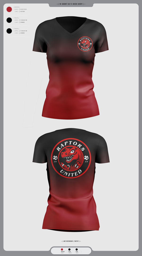 Womens Short Sleeve Vneck Shirt, Raptors United, Men's Soccer, Teamtime, Team time, sublimation, custom sports apparel, team uniforms, spirit wear, spiritwear, sports uniforms, custom shirts, team store, custom team store, fundraiser sports, apparel fundraiser